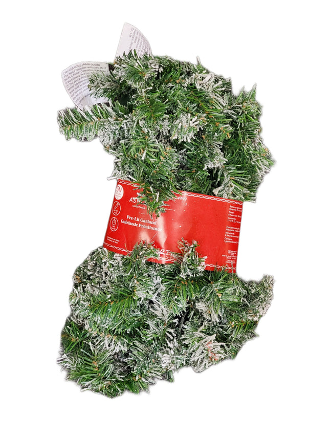Flocked 9ft Ashland Pre-Lit Garland with 50 LED Lights