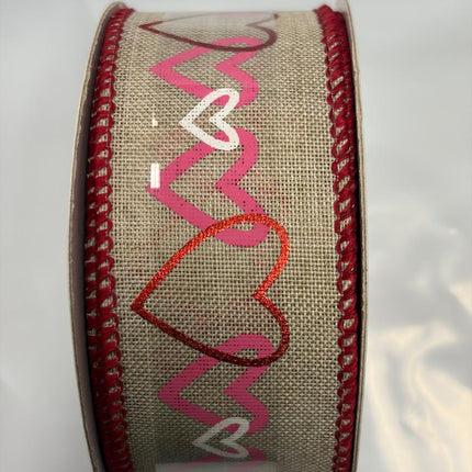Valentine’s Day Love Script Burlap Wired Ribbon - 1.5 inch * 8.3 yards