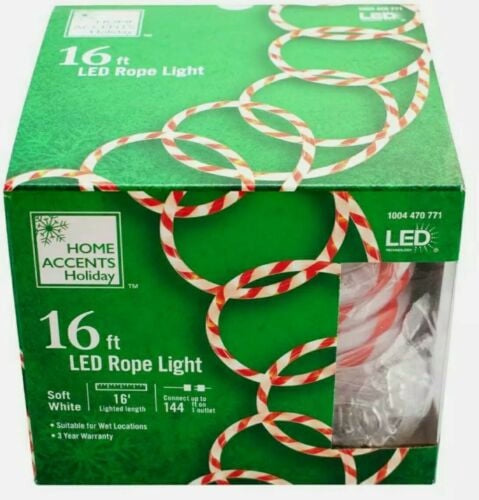 Home Accents Holiday Candy Cane 16 Ft Rope Light LED Christmas Lights Soft White