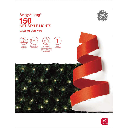 GE String A Long 6 foot X 4 foot Net Style Christmas Holiday Lights 150 Count Clear