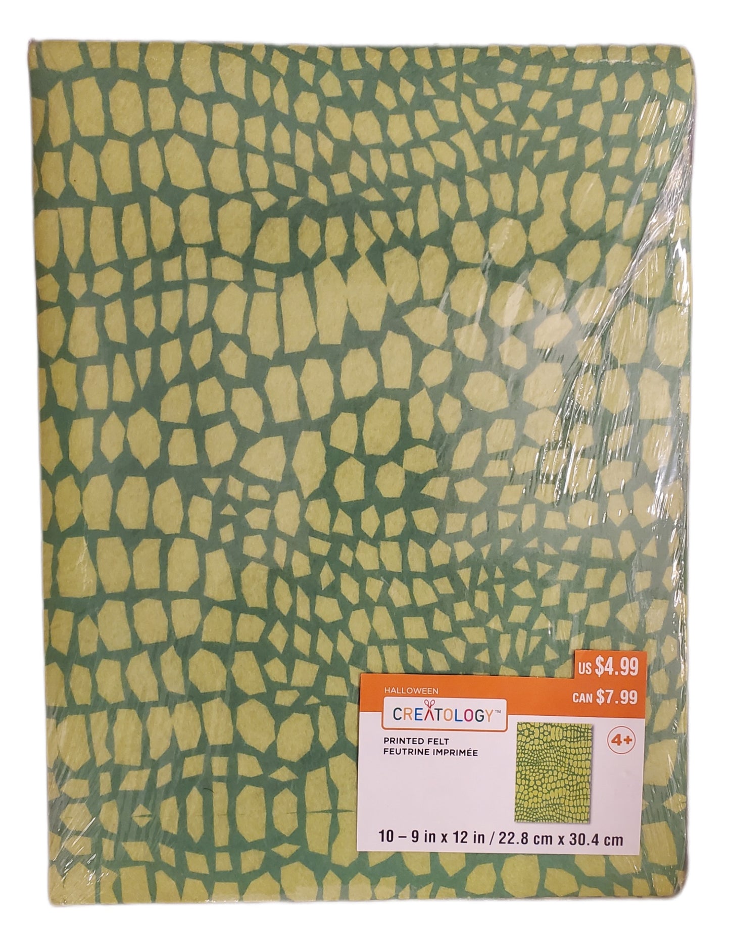 10 FELT SHEETS, PRINTED GREEN PATTERN , CREATOL0GY 10-9in x 12in