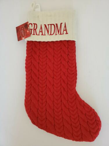 Christmas Stocking, Red, Knitted, Lined, GRANDMA, St Nicholas Square, New