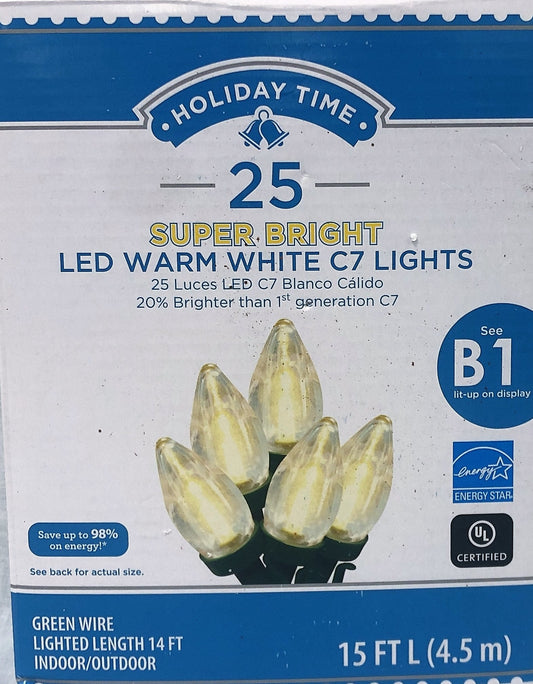 Holiday Time Super Bright LED C7 Light set, Warm White, 25 count