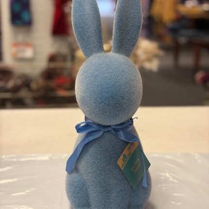 Flocked Bunny Decor with Satin Bow – 18” (Pink or Blue)