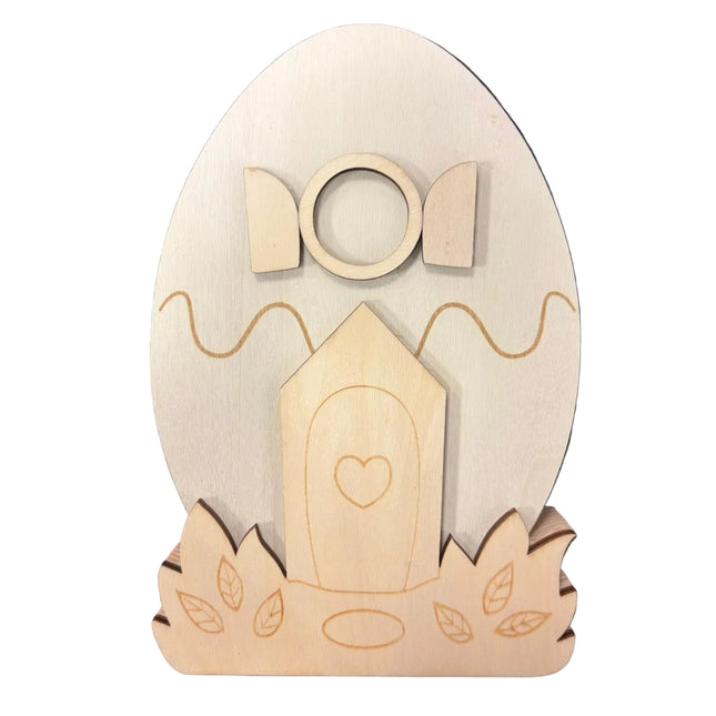 Make Market DIY Wooden Décor – House & Floral Egg Cutout (8" Height × 5.5" Width)