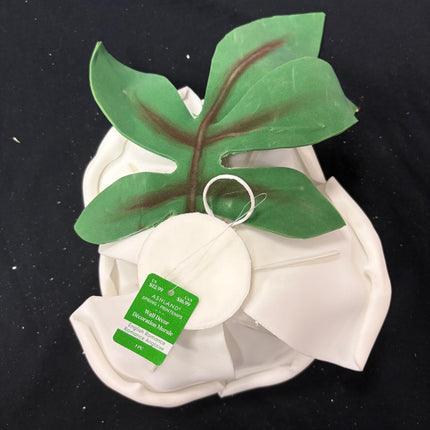 Ashland Spring Fantasy Wall Décor – White Rose with Leaves (3" Height × 8" Width, Hook Attached)