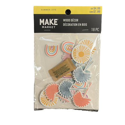 Summer Wooden Craft Shapes – Rainbow, Sun &amp; Palm DIY Set (18 Pieces)
