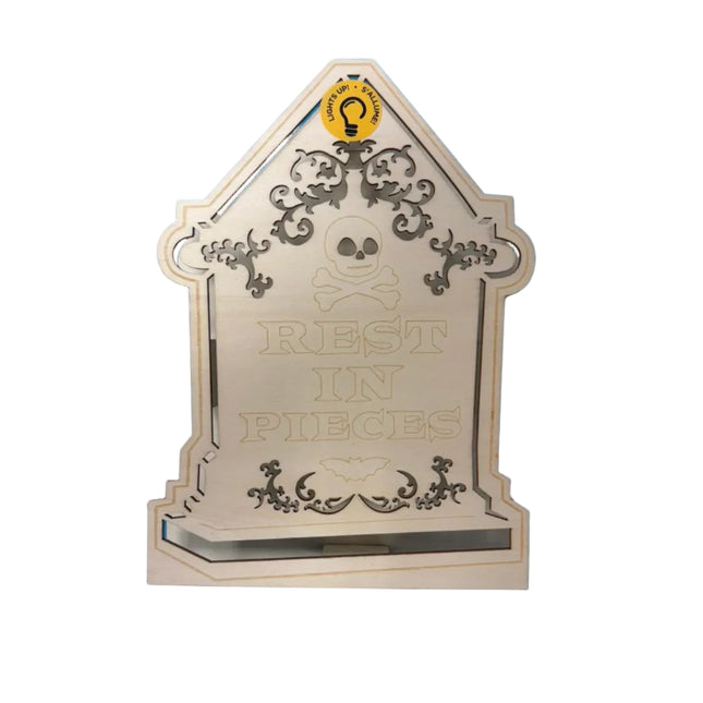 Light-Up “Rest in Pieces” Tombstone Décor – DIY Halloween Craft (7" x 5")