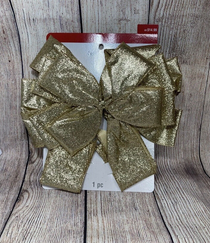 Celebrate It Gold Glitter Large Bow Decor