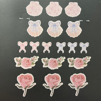 Pink Floral Wooden Craft Shapes – Rose, Bow &amp; Seashell Set (18 Pieces)