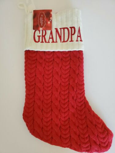 Christmas Stocking, Red, Knitted, Lined, GRANDPA, St Nicholas Square, New