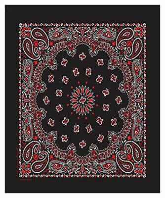 Bandana, Black, Red & White Paisley, 100% Cotton, USA Made Bandanna