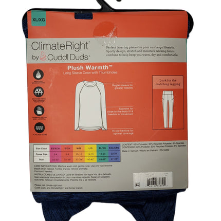 XL LONG SLEEVE CREW, CLIMATE RIGHT BY CUDDL DUDS, PLUSH WARMTH FOR FRIGID WEATHER