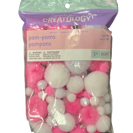 Creatology Easter Pom‑Poms – 80‑Piece Assorted Pink & White Set