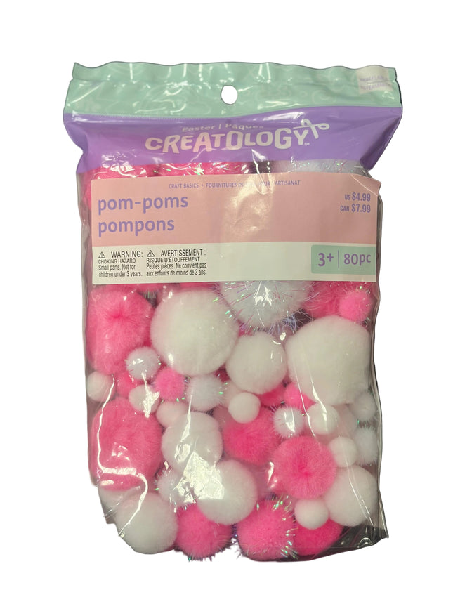 Creatology Easter Pom‑Poms – 80‑Piece Assorted Pink & White Set
