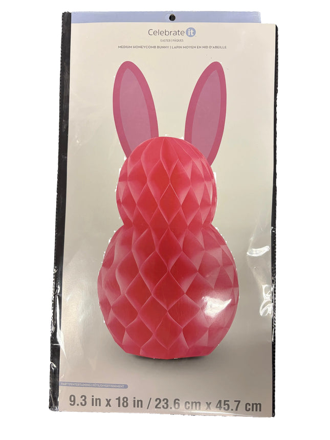 Celebrate It Easter Medium Honeycomb Bunny – Dark Pink – 9.3" W × 18" H