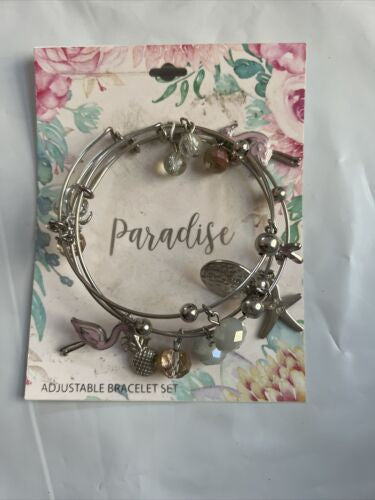 (set Of 3) paradise adjustable bracelet set Starfish Pineapple Flamingo Seahorse