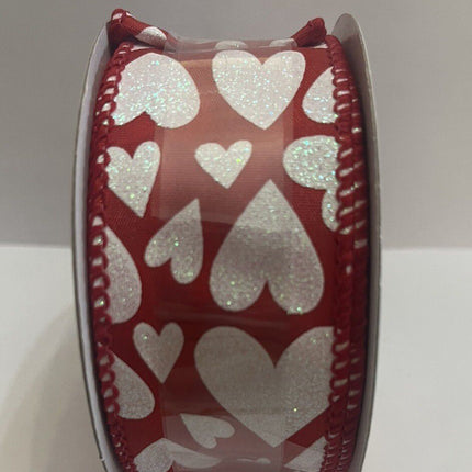 Valentine’s Day Glitter Heart Wired Ribbon by Celebrate IT - 1.5 Inch * 8.3 Yards