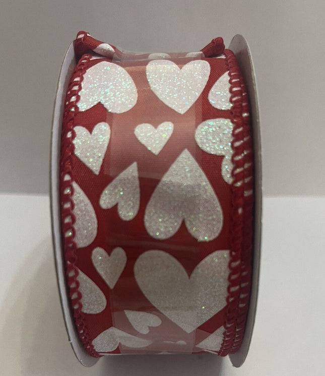Valentine’s Day Glitter Heart Wired Ribbon by Celebrate IT - 1.5 Inch * 8.3 Yards
