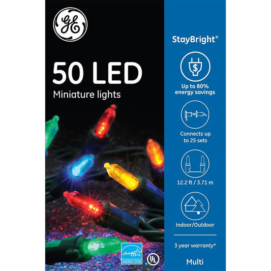 GE StayBright 50-Count 12.25-ft Multicolor Led Plug-In Christmas String Lights 90815LO