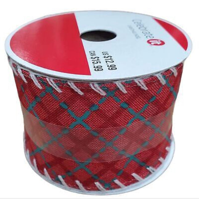 Celebrate it Red and Green Plaid Wired Christmas Ribbon 2.5in x 20ft