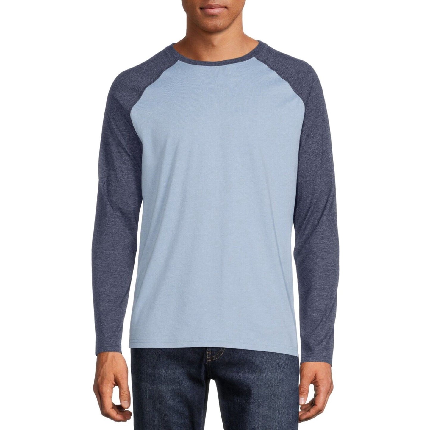 Men's Cotton Raglan Sleeve Baseball Tee Shirt (Light Blue and Dark B) Size Small