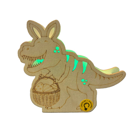 Make Market DIY LED Wooden Décor – Easter Dino with Basket (6" Height × 6" Width)