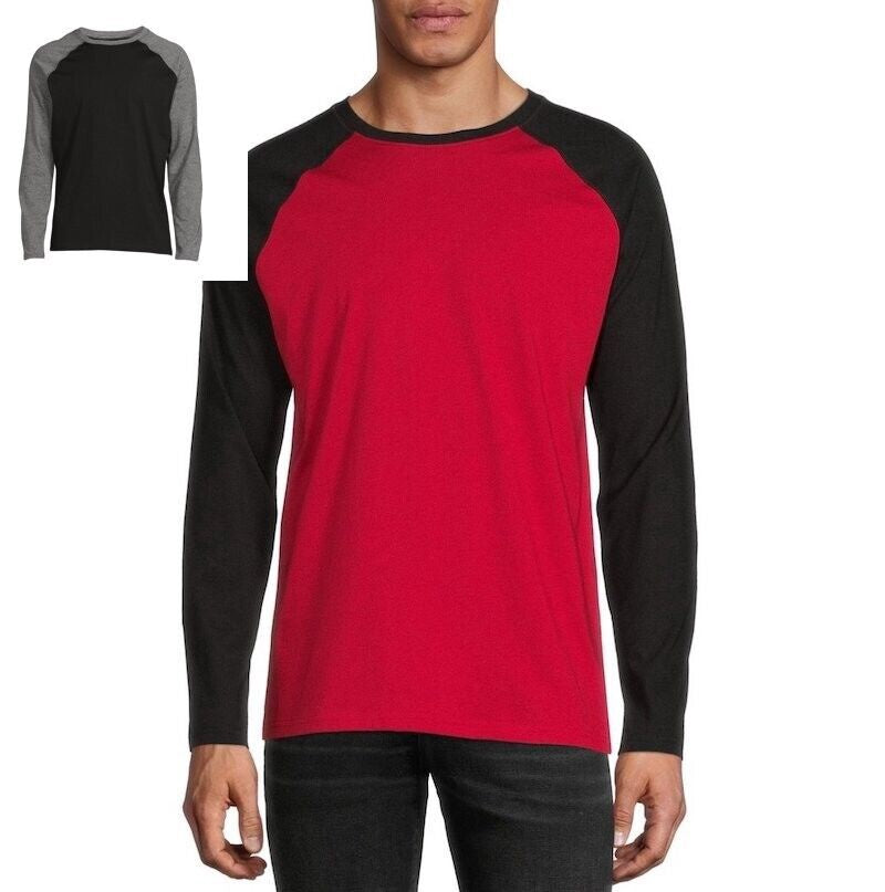 Men's Cotton Raglan Sleeve Baseball Tee Shirt (Red and Black) Size Medium 2 pack