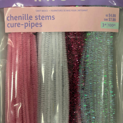 Creatology Easter Chenille Stems – 100‑Piece Pink, White &amp; Glitter Mix