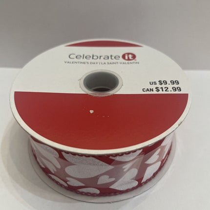 Valentine’s Day Glitter Heart Wired Ribbon by Celebrate IT - 1.5 Inch * 8.3 Yards