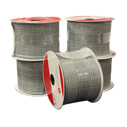 Celebrate It Wired Silver Mesh Ribbon – Christmas &amp; Easter (2.5" × 20 ft)
