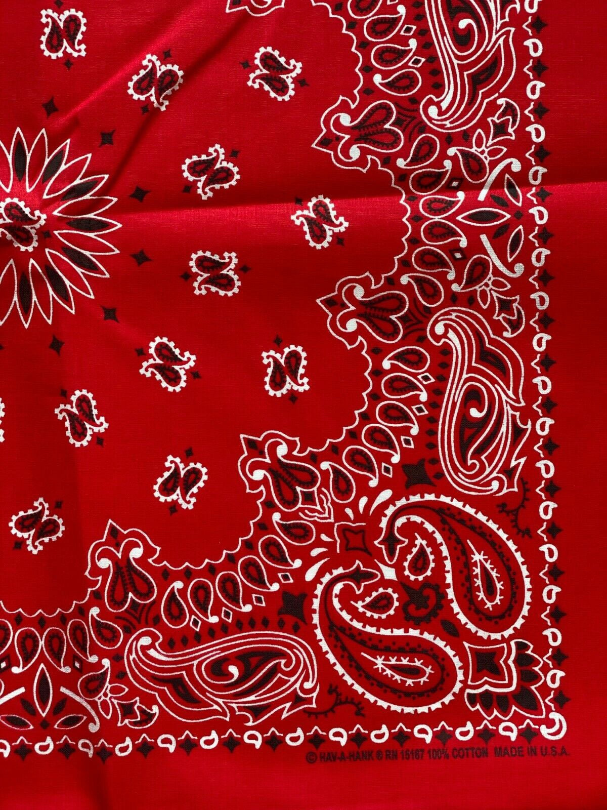 Bandana Red White Black Paisley 100% Cotton Made in the USA 22 x 22