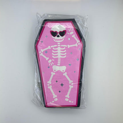 Pink Skeleton Coffin Halloween Guest Napkins – 20 Count