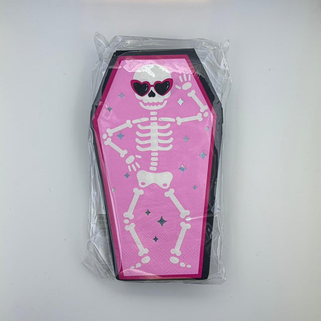 Pink Skeleton Coffin Halloween Guest Napkins – 20 Count