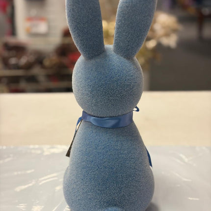 Flocked Bunny Decor with Satin Bow – 18” (Pink or Blue)