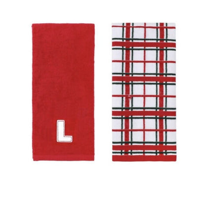 St. Nicholas Hand Towels "L" Set of 2 – Red Plaid