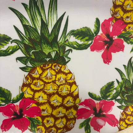 Summer & Spring Plastic Serving Tray – Pineapple &amp; Hibiscus Design (16" Length × 8" Width)