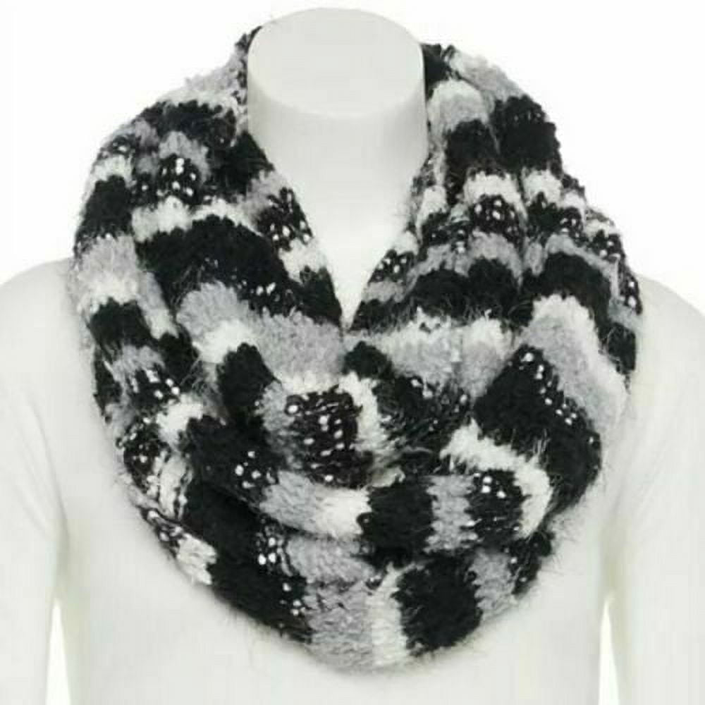 Cuddl Duds Womens Black White Gray Soft Striped Infinity Scarf NWT