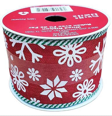 Christmas Wired Ribbon, Snowflakes Red & White, 20ft