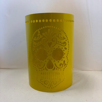 Yellow Sugar Skull Tealight Candle Holder 8 x 5.5 in