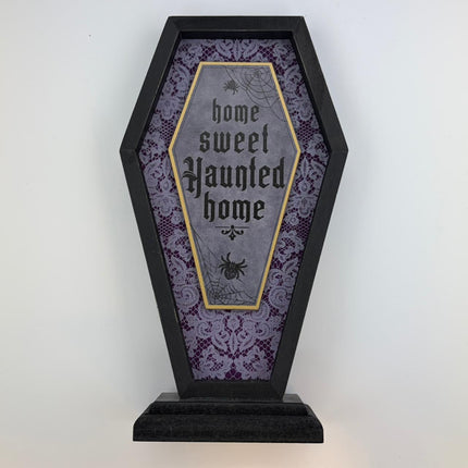 Halloween Coffin Sign “Home Sweet Haunted Home” Tabletop Decor
