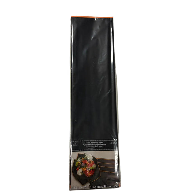 Halloween Black & Orange Floral Wrapping Paper – Waterproof Bouquet Wrap (22.8" x 22.8", 12 Pack)