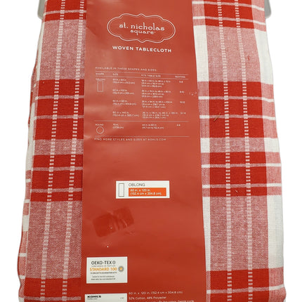 ST NICHOLAS SQUARE, KRINGLES COTTAGE WOVEN TABLE CLOTH, OBLONG 60 X 120 IN, DOBBY GINGHAM RED