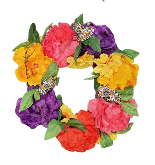 ASHLAND, HALLOWEEN FLORAL, SKULL WREATH, DIA DE LOS MUERTOS 16 INCH