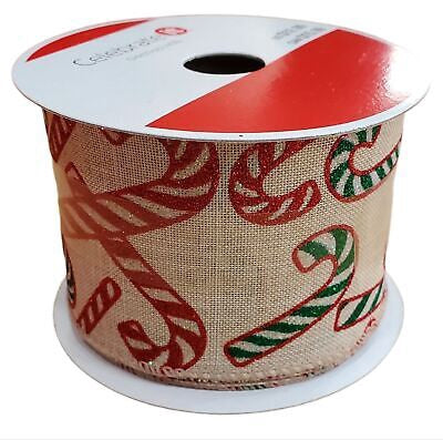 Red & Green Candy Cane Wired Christmas Ribbon 20ft