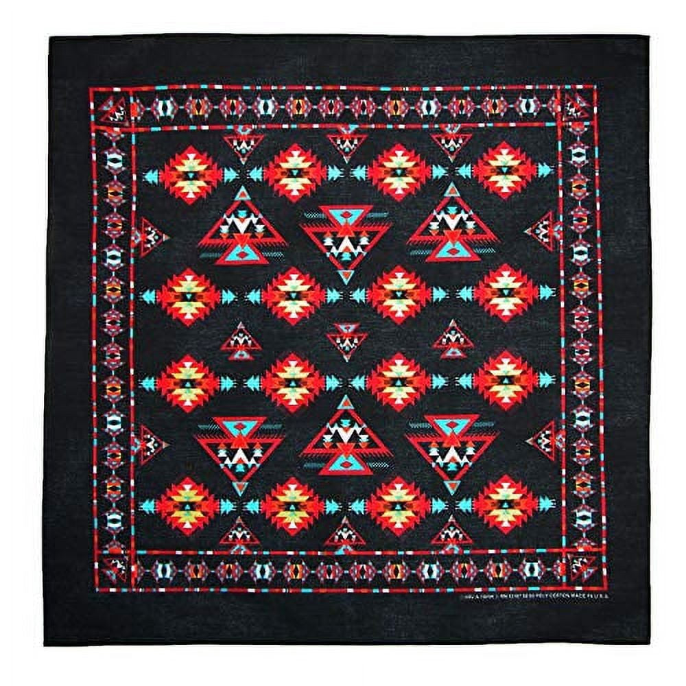 Southwest Print Bandana USA Made, Black 100% Cotton