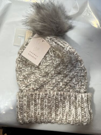 Lauren Conrad Pom Pom Beanie – Cream & Brown Stripe
