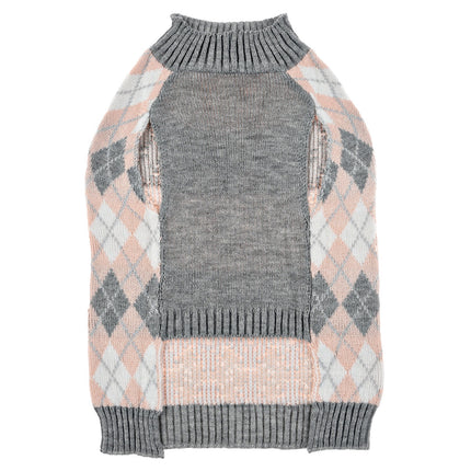 Vibrant Life Pink Argyle Dog Sweater – Large