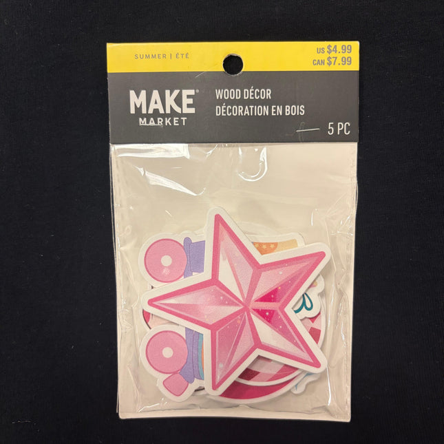 Retro Summer Wooden Craft Shapes – Roller Skate &amp; Disco DIY Set (5 Pieces)