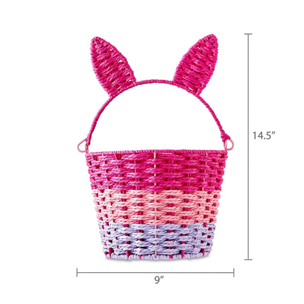 Easter Pink Paper Bunny Ear Basket, 9 in x 14.5 in, by Way To Celebrate